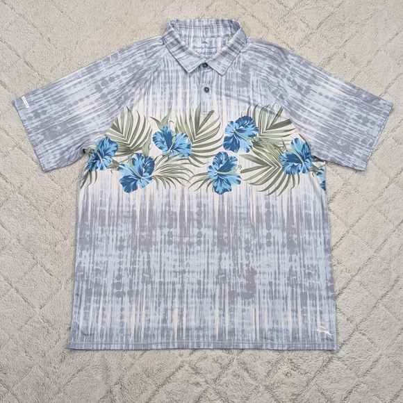 Tommy Bahama Other - Tommy Bahama Shirt Mens L Gray Slate Tropical Tidepool Royale Polo Soft Stretch